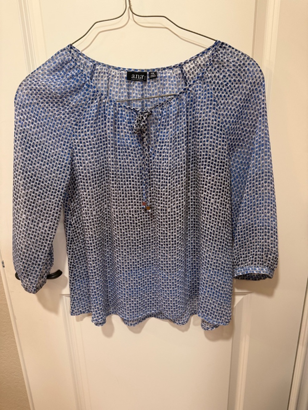 a.n.a Light Blue Dot-Print Peasant Top